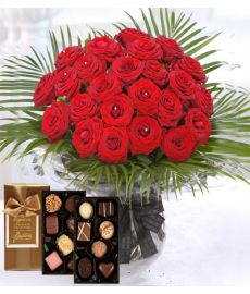 24 Red Roses & Large Butlers Chocolates