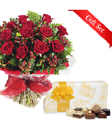 12 red Roses & Butlers Chocs