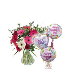 Mothers Day Flowers & 3 Balloons