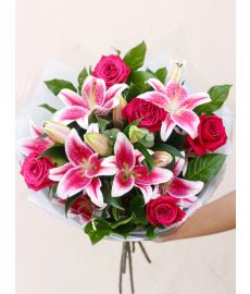 Pink Rose And Lily Hand-Tied