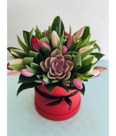 Tulips & succulent hatbox